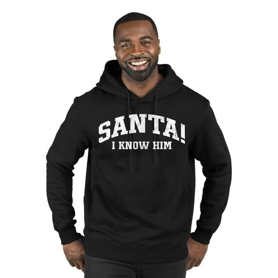 Wild Bobby Vintage Movie Quote Santa! I Know Him Premium Graphic Hoodie Sweatshirt, Black, Large