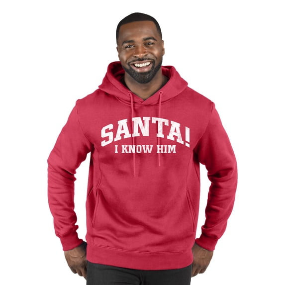 Wild Bobby Vintage Movie Quote Santa! I Know Him Premium Graphic Hoodie Sweatshirt, Red, Large