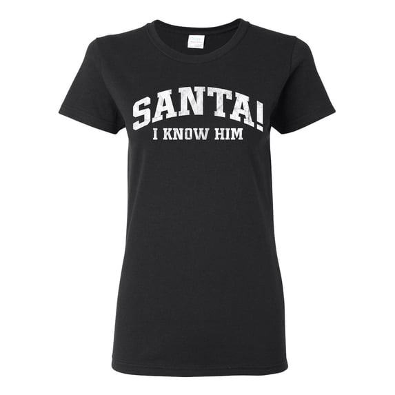 Wild Bobby Vintage Movie Quote Santa! I Know Him Women Graphic T-Shirt, Black, Large