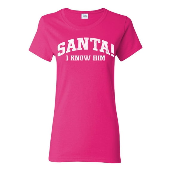 Wild Bobby Vintage Movie Quote Santa! I Know Him Women Graphic T-Shirt, Fuschia, Medium