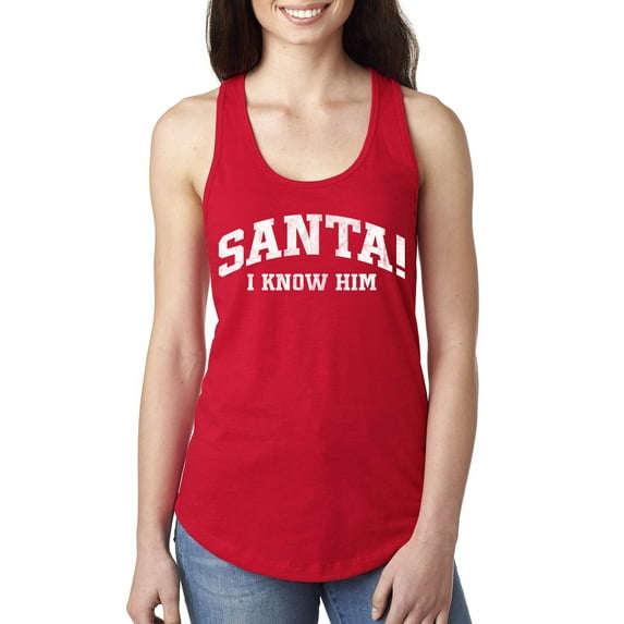 Wild Bobby Vintage Movie Quote Santa! I Know Him Women Racerback Tank Top, Red, Large