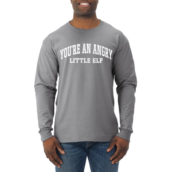 Wild Bobby Vintage Movie Quote You're An Angry Little Elf Men Long Sleeve Shirt, Heather Grey, Medium