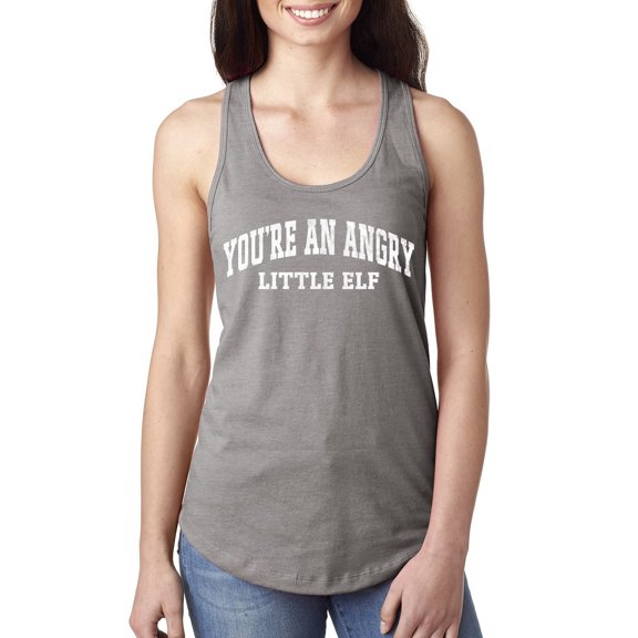 Wild Bobby Vintage Movie Quote You're An Angry Little Elf Women Racerback Tank Top, Heather Grey, Small