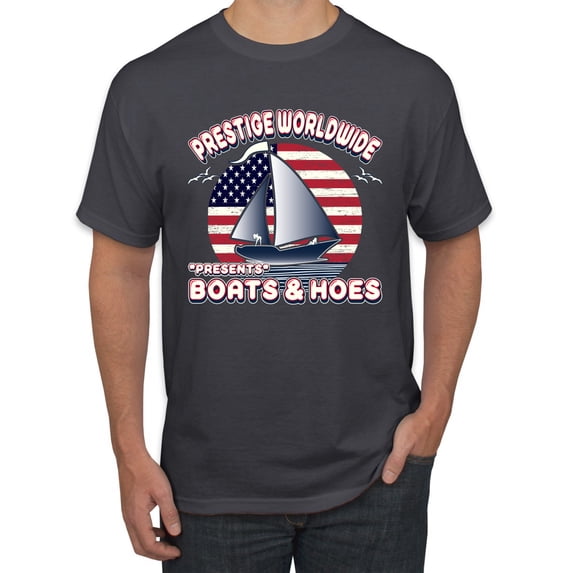 Wild Bobby, Vintage Retro USA Prestige Worldwide Funny Boats and Hoes Men's Graphic T-Shirt, Charcoal, 5X-Large