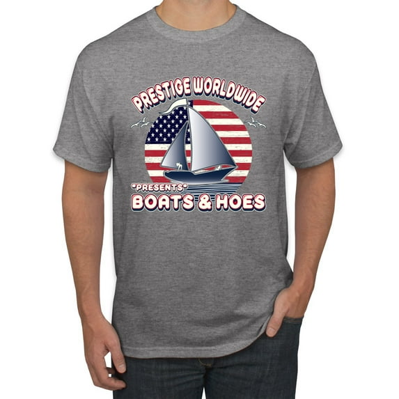 Wild Bobby, Vintage Retro USA Prestige Worldwide Funny Boats and Hoes Men's Graphic T-Shirt, Heather Grey, Large