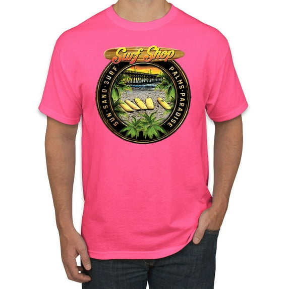 Wild Bobby, Vintage Surf Shop Beach Sun Sand Surf Palms Paradise Pop Culture Men's Graphic T-Shirt, Neon Pink, Large