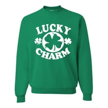 Wild Bobby Vintage White Lucky Charm Irish Clover St. Patrick's Day Unisex Crewneck Graphic Sweatshirt, Kelly, 5X-Large