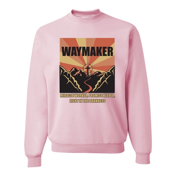 Wild Bobby, WAYMAKER Miracle Worker Promise Keeper Inspirational/Christian Unisex Crewneck Graphic Sweatshirt, Light Pink, XX-Large