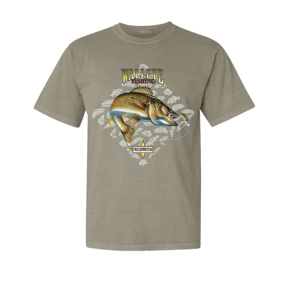 Wild Bobby, Walleye Fishing Nautical Freshwater, Fish, Garment-Dyed Washed Look Short Sleeve Tees, Sand, 2XL