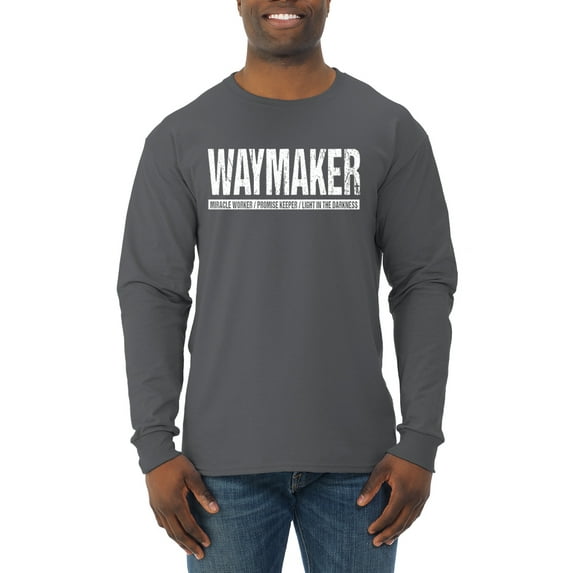 Wild Bobby Waymaker Inspirational/Christian Men Long Sleeve Shirt, Charcoal, X-Large