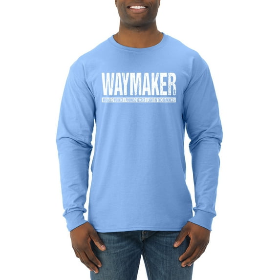 Wild Bobby Waymaker Inspirational/Christian Men Long Sleeve Shirt, Light Blue, 3X-Large