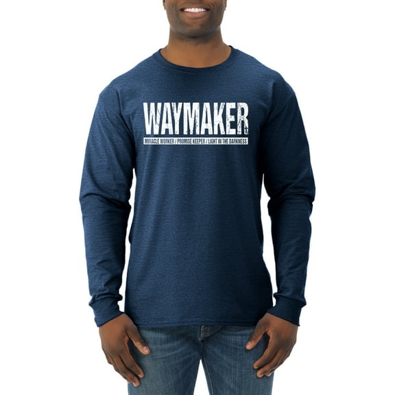 Wild Bobby Waymaker Inspirational/Christian Men Long Sleeve Shirt, Vintage Heather Navy, X-Large