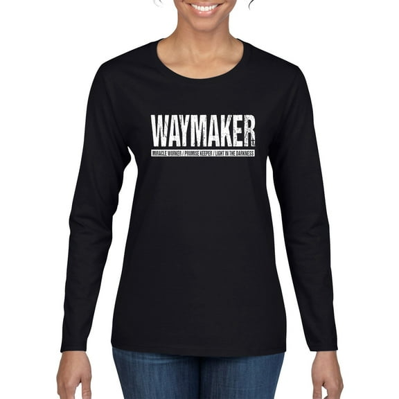 Wild Bobby Waymaker Inspirational/Christian Women Graphic Long Sleeve Tee, Black, Small