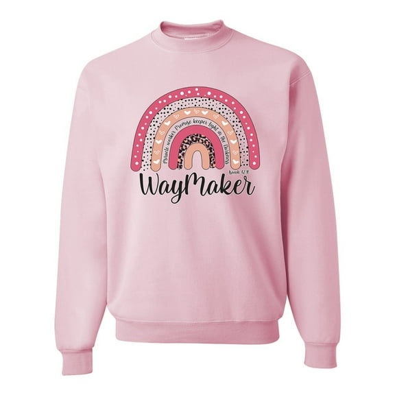 Wild Bobby, Waymaker Rainbow Inspirational/Christian Unisex Crewneck Graphic Sweatshirt, Light Pink, Large
