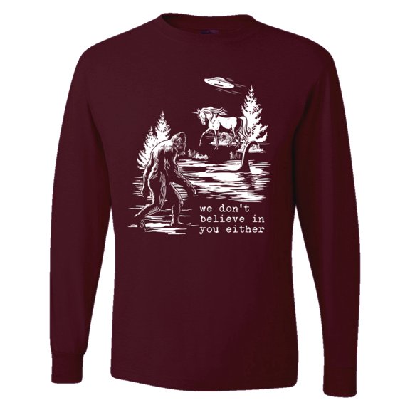 Wild Bobby We Don't Believe Either Bigfoot Unicorns Men Long Sleeve Shirt