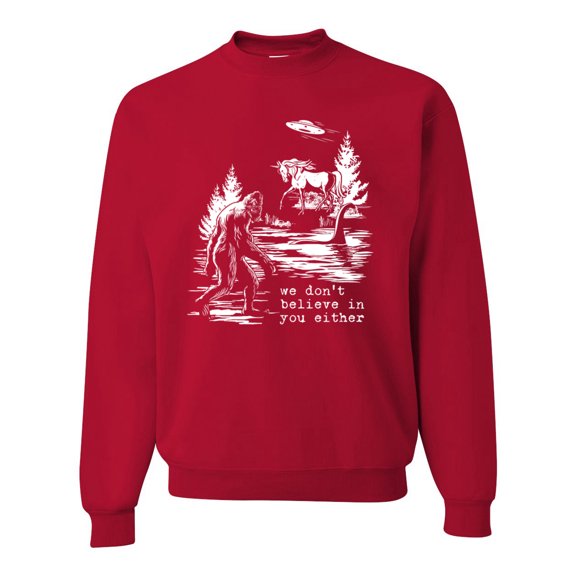 Wild Bobby We Don't Believe Either Bigfoot Unicorns Unisex Crewneck Sweatshirt