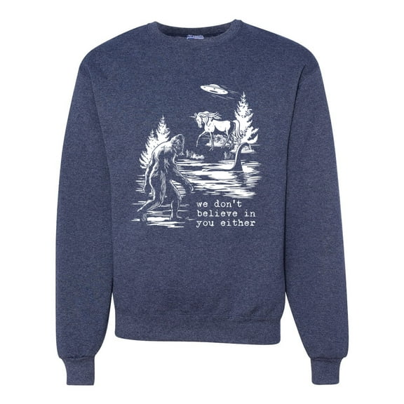 Wild Bobby We Don't Believe Either Bigfoot Unicorns Unisex Crewneck Sweatshirt