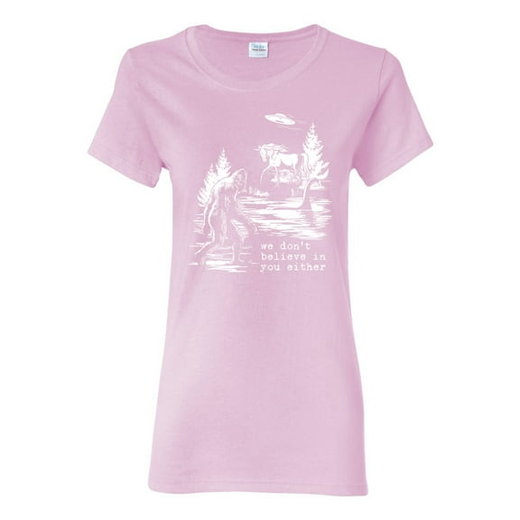 Wild Bobby We Don't Believe Either Bigfoot Unicorns Women Graphic Tee