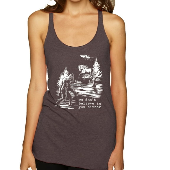 Wild Bobby We Don't Believe Either Bigfoot Unicorns Women Tri-Blend Racerback Tank Top