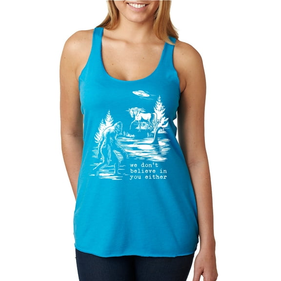 Wild Bobby We Don't Believe Either Bigfoot Unicorns Women Tri-Blend Racerback Tank Top
