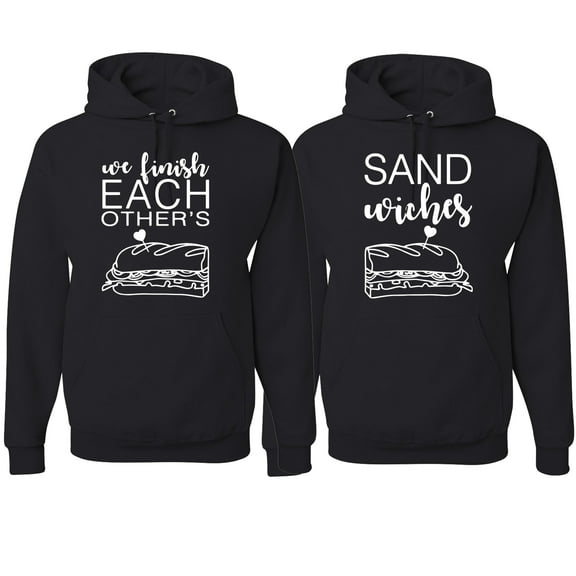 Wild Bobby, We Finish Each Others Sandwiches His and Hers Matching Couples Hoodies, Black, Mens 2XL-Womens L