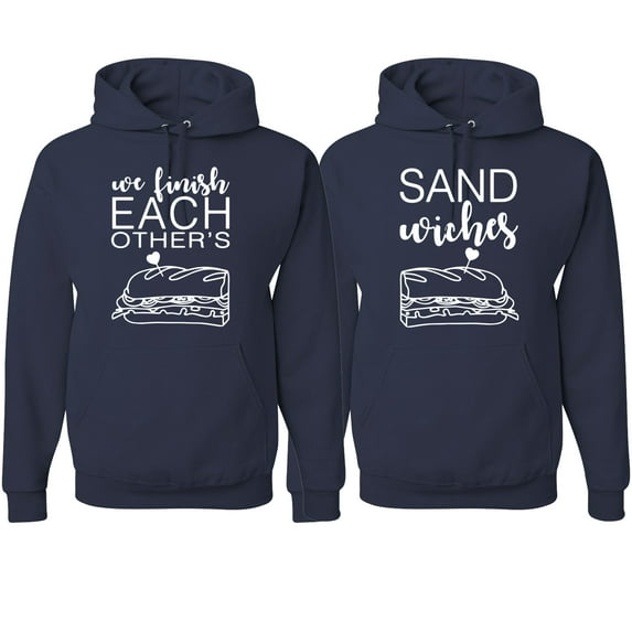 Wild Bobby, We Finish Each Others Sandwiches His and Hers Matching Couples Hoodies, Navy, Mens S-Womens 3XL