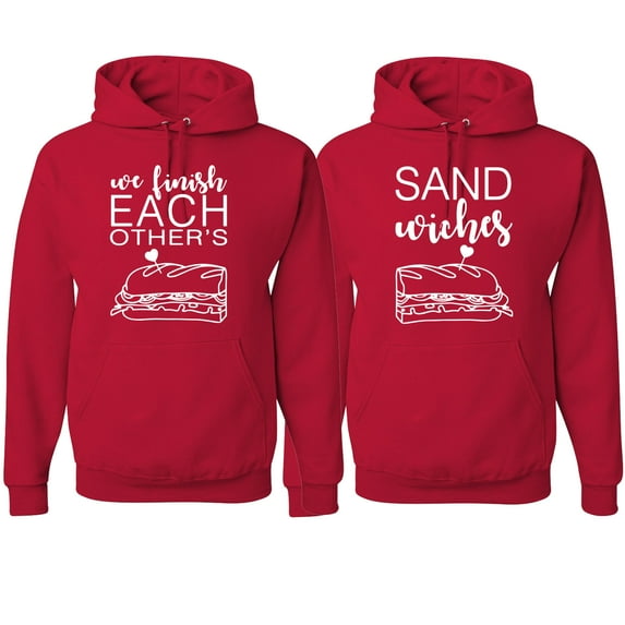 Wild Bobby, We Finish Each Others Sandwiches His and Hers Matching Couples Hoodies, Red, Mens XL-Womens 2XL