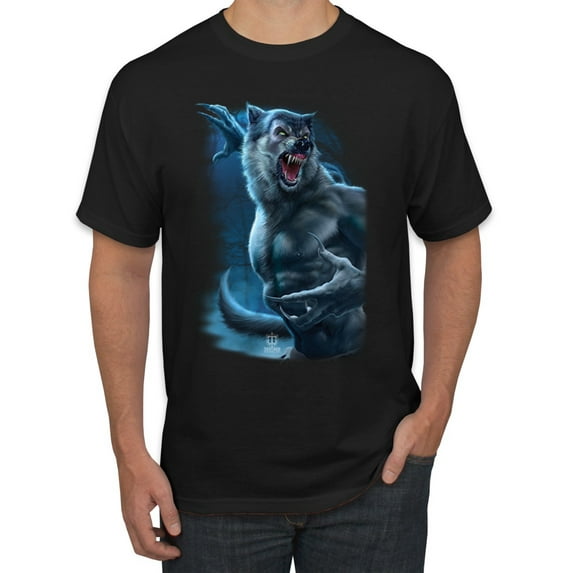 Wild Bobby, Werewolf Woods in the Night Scary Horror, Pop Culture, Men Graphic Tees, Black, Small