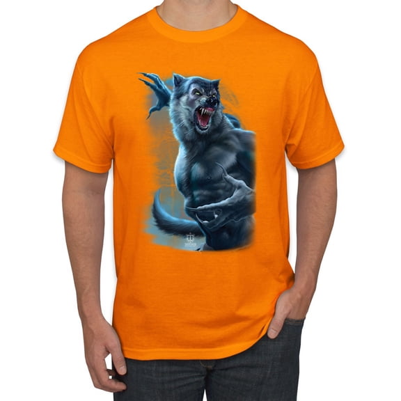 Wild Bobby, Werewolf Woods in the Night Scary Horror, Pop Culture, Men Graphic Tees, Orange, Large