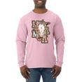 thumbnail image 1 of Wild Bobby Western Ma Steer Pink And Grey Distressed Pop Culture Men Long Sleeve Shirt, Light Pink, Small, 1 of 6