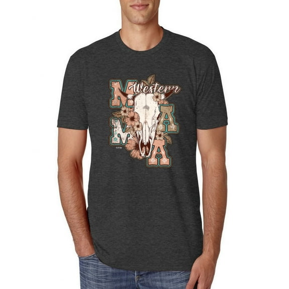 Wild Bobby Western Ma Steer Pink And Grey Distressed Pop Culture Men Premium Tri Blend Tee, Vintage Black, Small