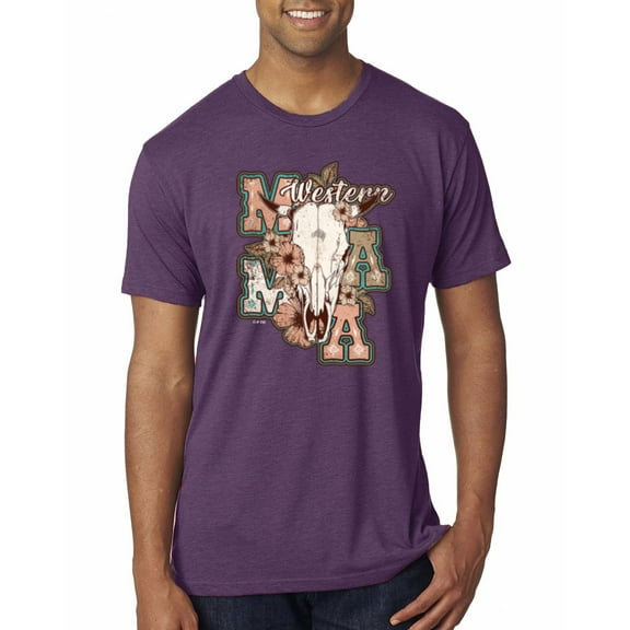 Wild Bobby Western Ma Steer Pink And Grey Distressed Pop Culture Men Premium Tri Blend Tee, Vintage Purple, Medium