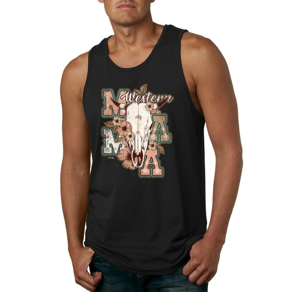 Wild Bobby Western Ma Steer Pink And Grey Distressed Pop Culture Men Tank Top, Black, Small