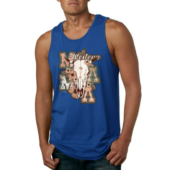 Wild Bobby Western Ma Steer Pink And Grey Distressed Pop Culture Men Tank Top, Royal, Small