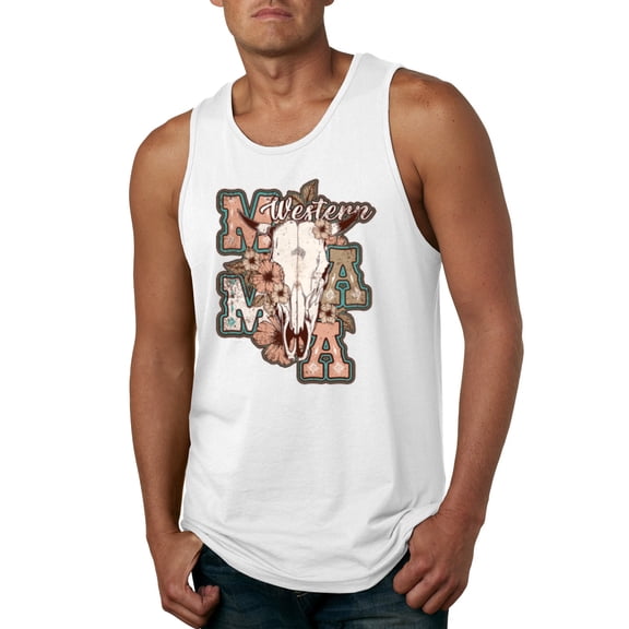 Wild Bobby Western Ma Steer Pink And Grey Distressed Pop Culture Men Tank Top, White, Medium