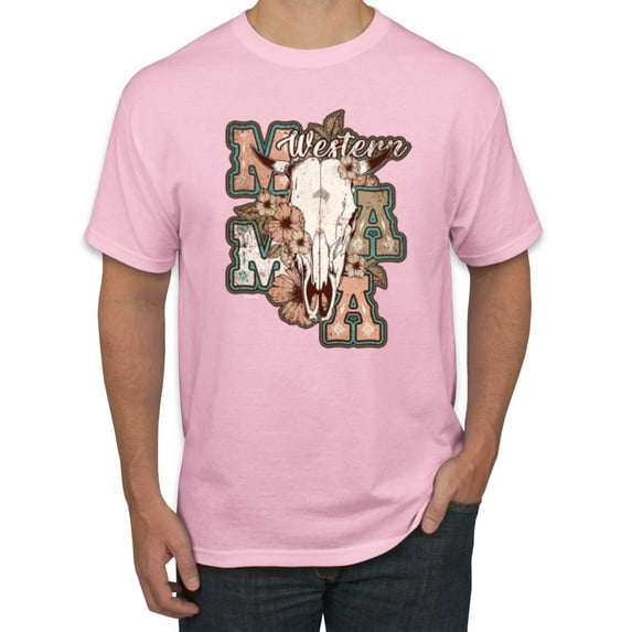 Wild Bobby Western Ma Steer Pink And Grey Distressed Pop Culture Men Tee, Light Pink, 4X-Large
