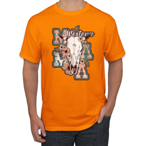 Wild Bobby Western Ma Steer Pink And Grey Distressed Pop Culture Men Tee, Orange, Small