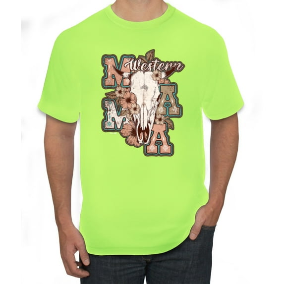 Wild Bobby Western Ma Steer Pink And Grey Distressed Pop Culture Men Tee, Safety Green, 5X-Large