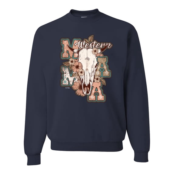Wild Bobby Western Ma Steer Pink And Grey Distressed Pop Culture Unisex Crewneck Sweatshirt, Navy, Medium