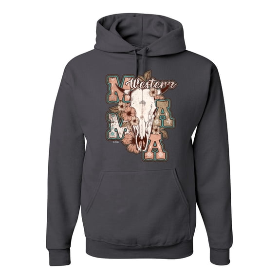 Wild Bobby Western Ma Steer Pink And Grey Distressed Pop Culture Unisex Hoodie Sweatshirt, Charcoal, 3X-Large