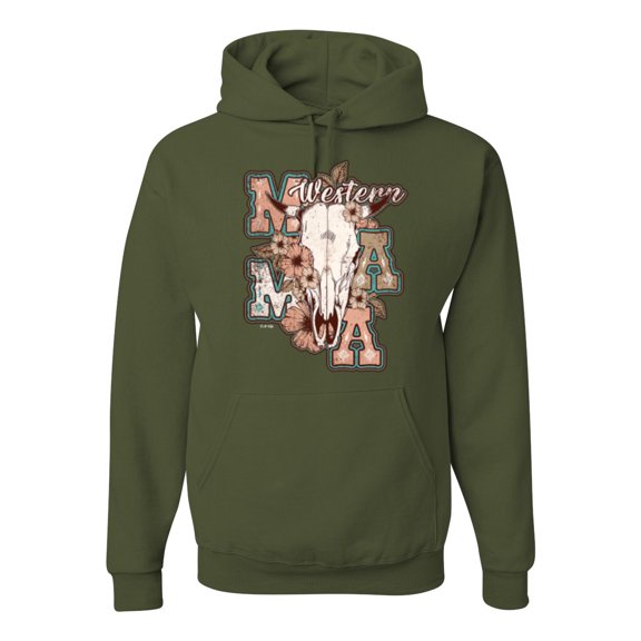 Wild Bobby Western Ma Steer Pink And Grey Distressed Pop Culture Unisex Hoodie Sweatshirt, Military Green, XX-Large