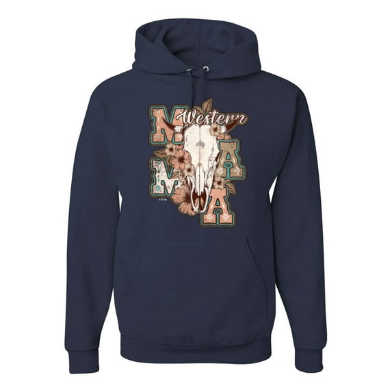 Wild Bobby Western Ma Steer Pink And Grey Distressed Pop Culture Unisex Hoodie Sweatshirt, Navy, XX-Large