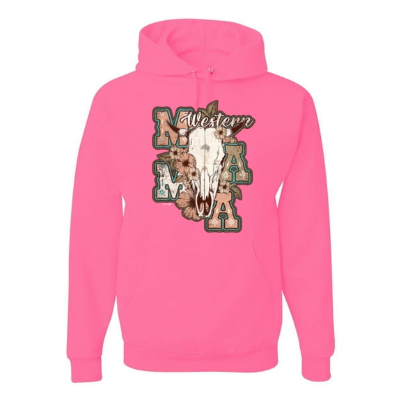 Wild Bobby Western Ma Steer Pink And Grey Distressed Pop Culture Unisex Hoodie Sweatshirt, Neon Pink, XX-Large
