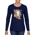 thumbnail image 1 of Wild Bobby Western Ma Steer Pink And Grey Distressed Pop Culture Women Graphic Long Sleeve Tee, Navy, XX-Large, 1 of 6