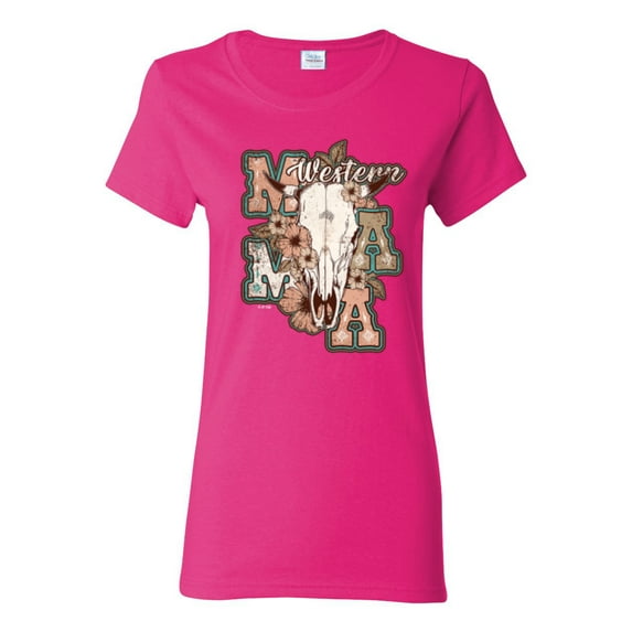 Wild Bobby Western Ma Steer Pink And Grey Distressed Pop Culture Women Graphic Tee, Fuschia, Small