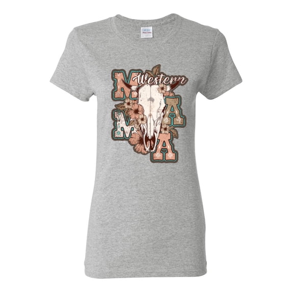 Wild Bobby Western Ma Steer Pink And Grey Distressed Pop Culture Women Graphic Tee, Heather Grey, XX-Large