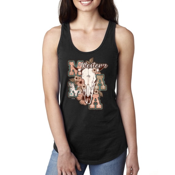 Wild Bobby Western Ma Steer Pink And Grey Distressed Pop Culture Women Racerback Tank Top, Black, Small