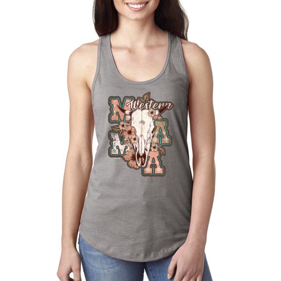 Wild Bobby Western Ma Steer Pink And Grey Distressed Pop Culture Women Racerback Tank Top, Heather Grey, X-Large