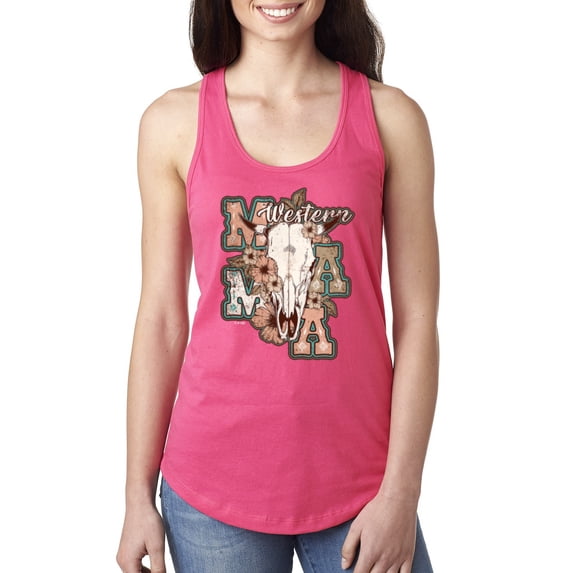 Wild Bobby Western Ma Steer Pink And Grey Distressed Pop Culture Women Racerback Tank Top, Hot Pink, Large