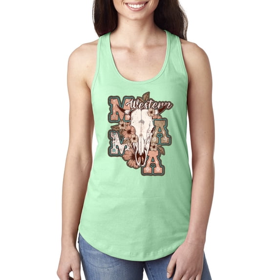 Wild Bobby Western Ma Steer Pink And Grey Distressed Pop Culture Women Racerback Tank Top, Mint, Medium